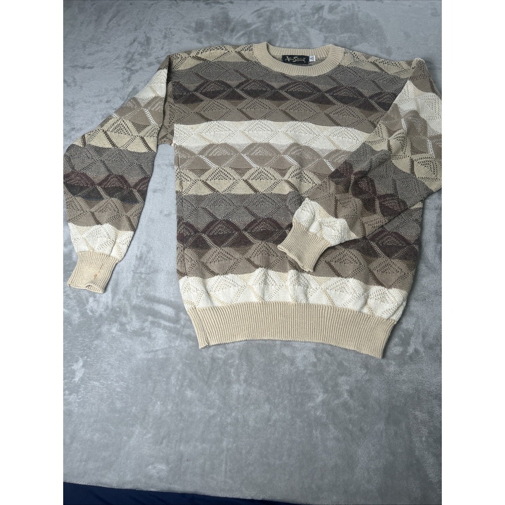 VTG Alan Stuart Coogi Style Pullover Sweater 3D Knit Multicolor Men's M TALL